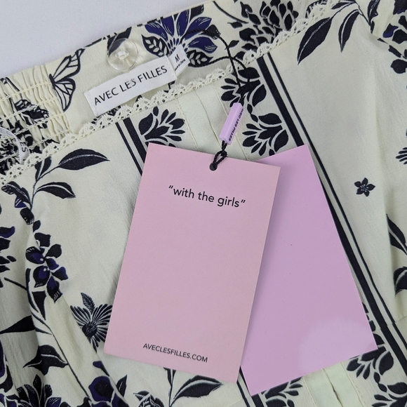 Avec Les Filles Corset Top Cropped Square Neck Sleeveless Floral Natural M NWT - Picture 15 of 16